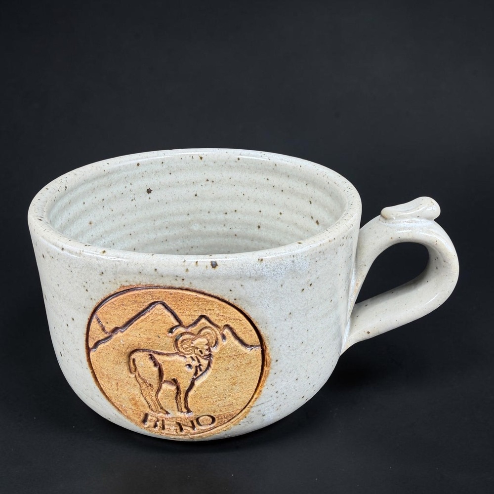Clay Pen Pottery Reno Bighorn Sheep Oversized Mug Speckled Glaze Colorado Spgs